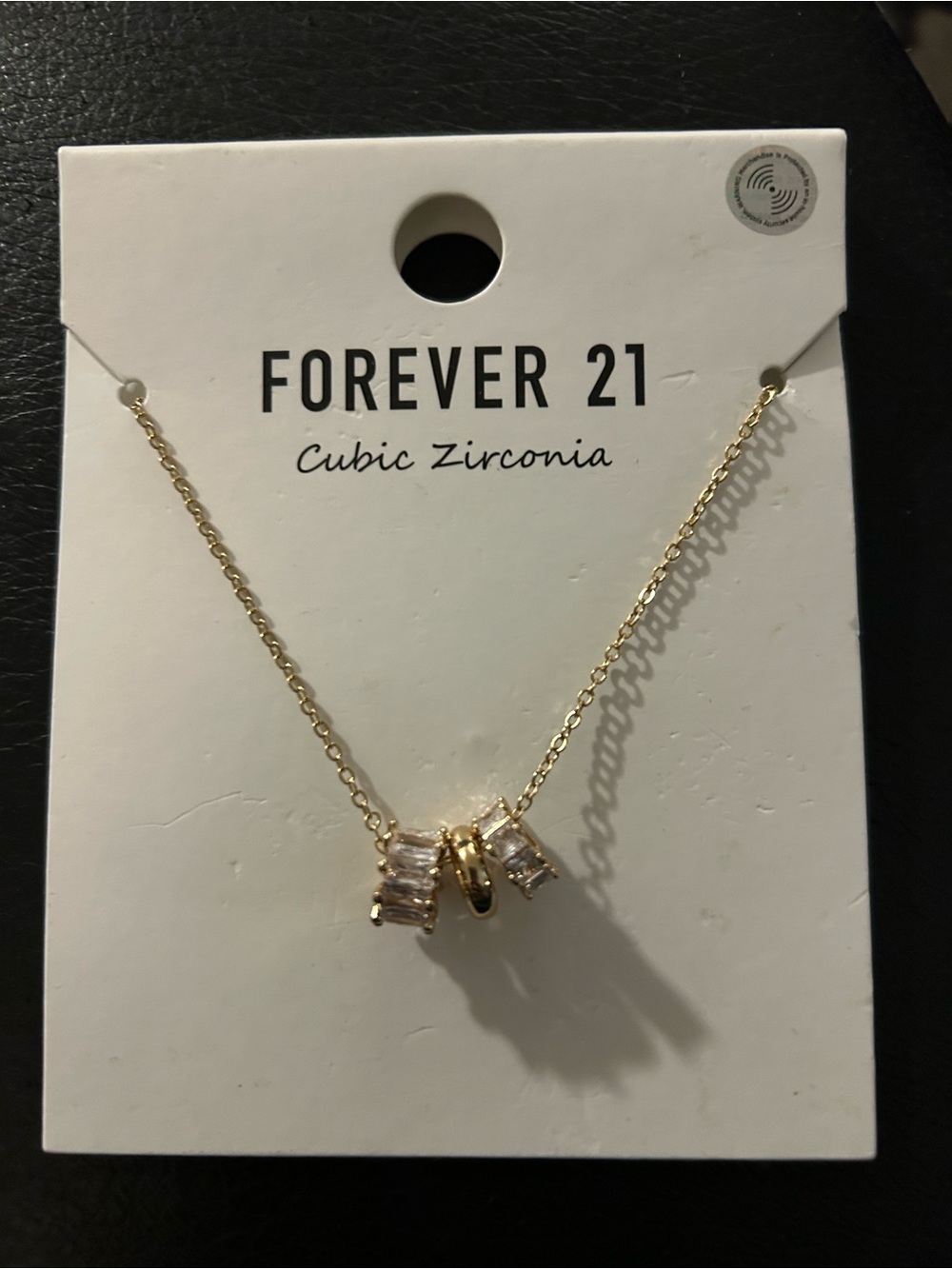 Forever 21 Gold Necklace with Clear Cubic Zirconia Accents NWT
